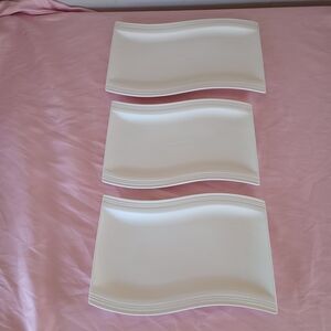 Set of Three White Rectangular Plates